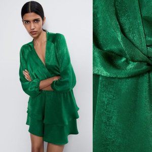 Zara Emerald Green Satin Mini Dress NWOT
